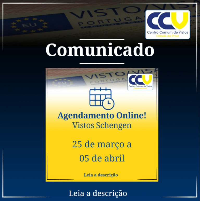 Comunicado Agendamento Online | CCV - Centro Comum de Vistos