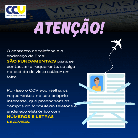 Atenção: Contactos de email e número de telefone no formulário do pedido de visto!
