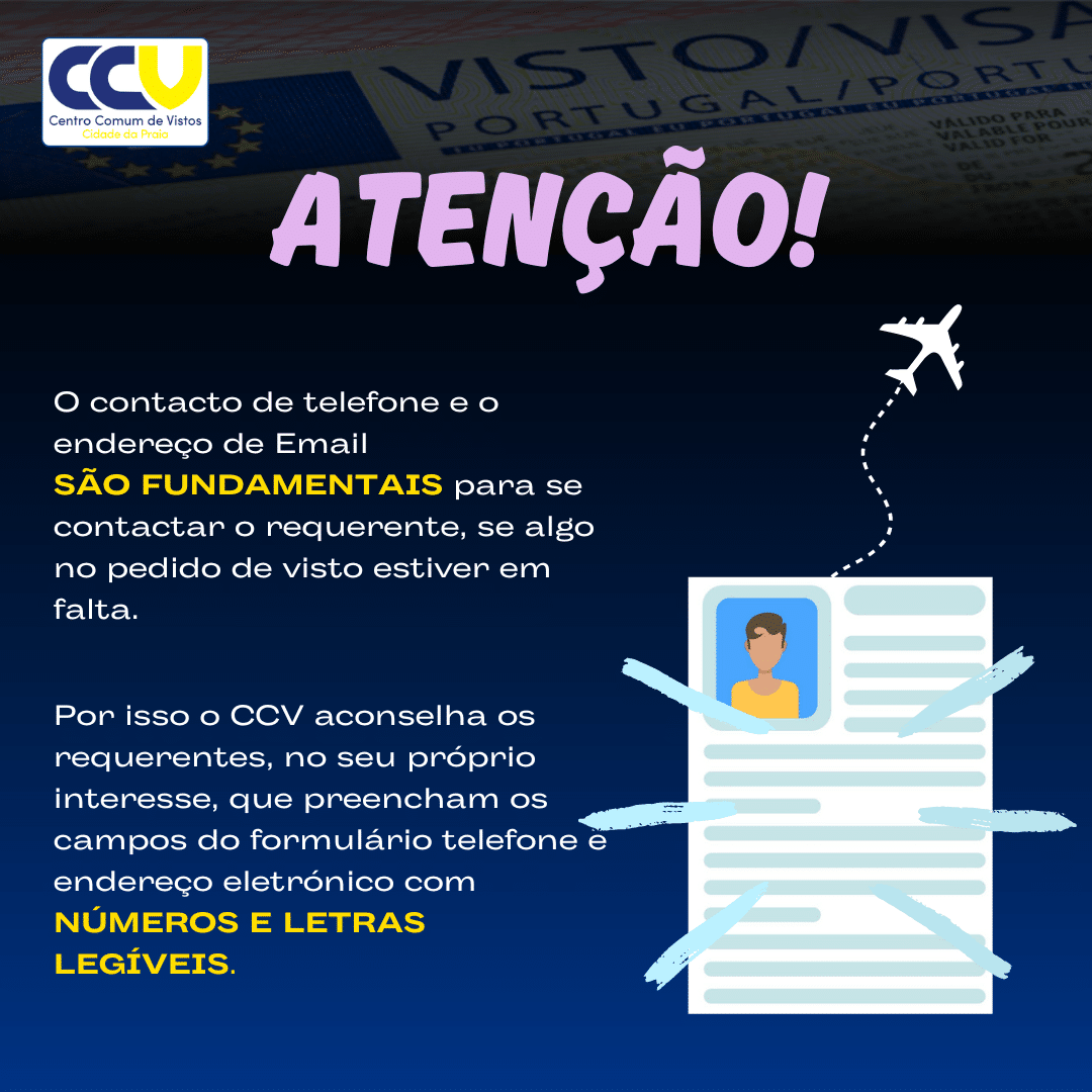 Atenção: Contactos de email e número de telefone no formulário do pedido de visto!